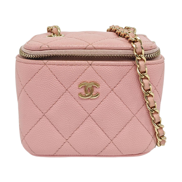 Authenticated pre-owned  VANITY CASE Mini Quilted Grained Calfskin Pink - Shoulder Bag at Looply