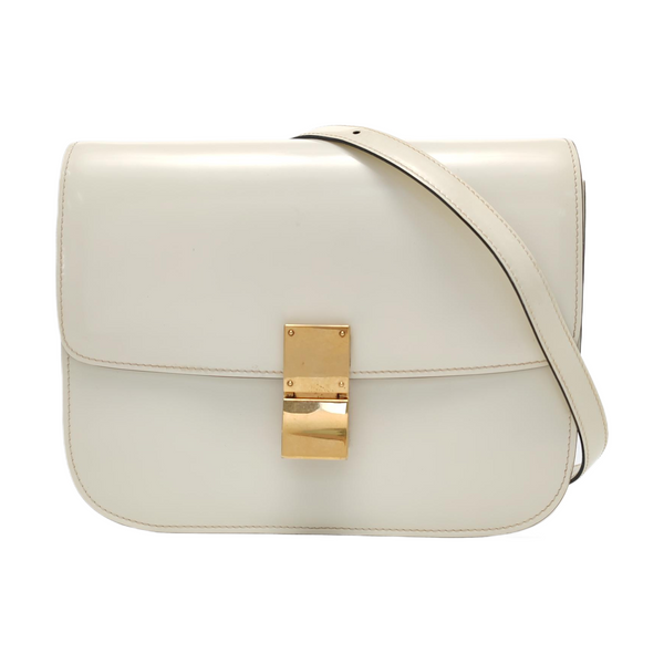 Authenticated pre-owned  CLASSIC BOX Medium Calfskin White - Crossbody Bag at Looply