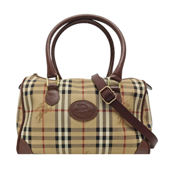 Coated Canvas Top Handle Bag Brown