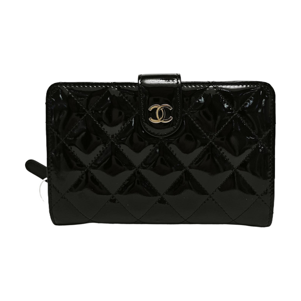 Quilted Patent Leather Wallet Black