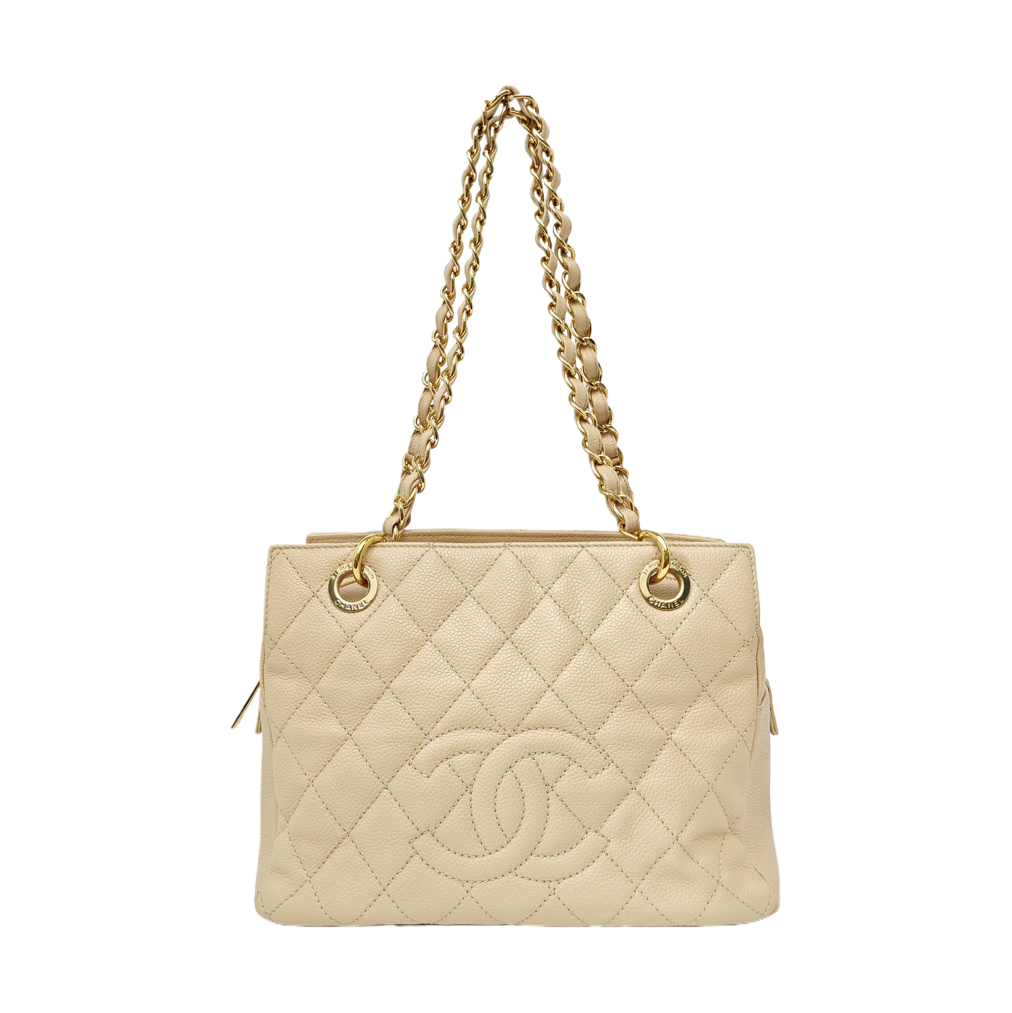 CHANEL PETITE Quilted Grained Calfskin Beige