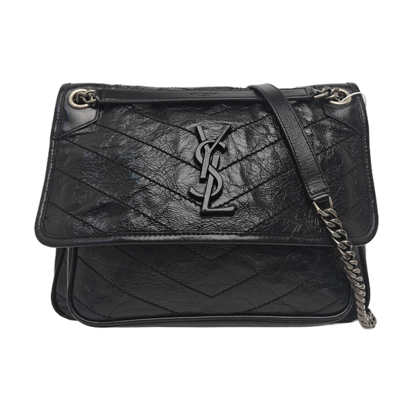 NIKI Medium Chevron Calfskin Black