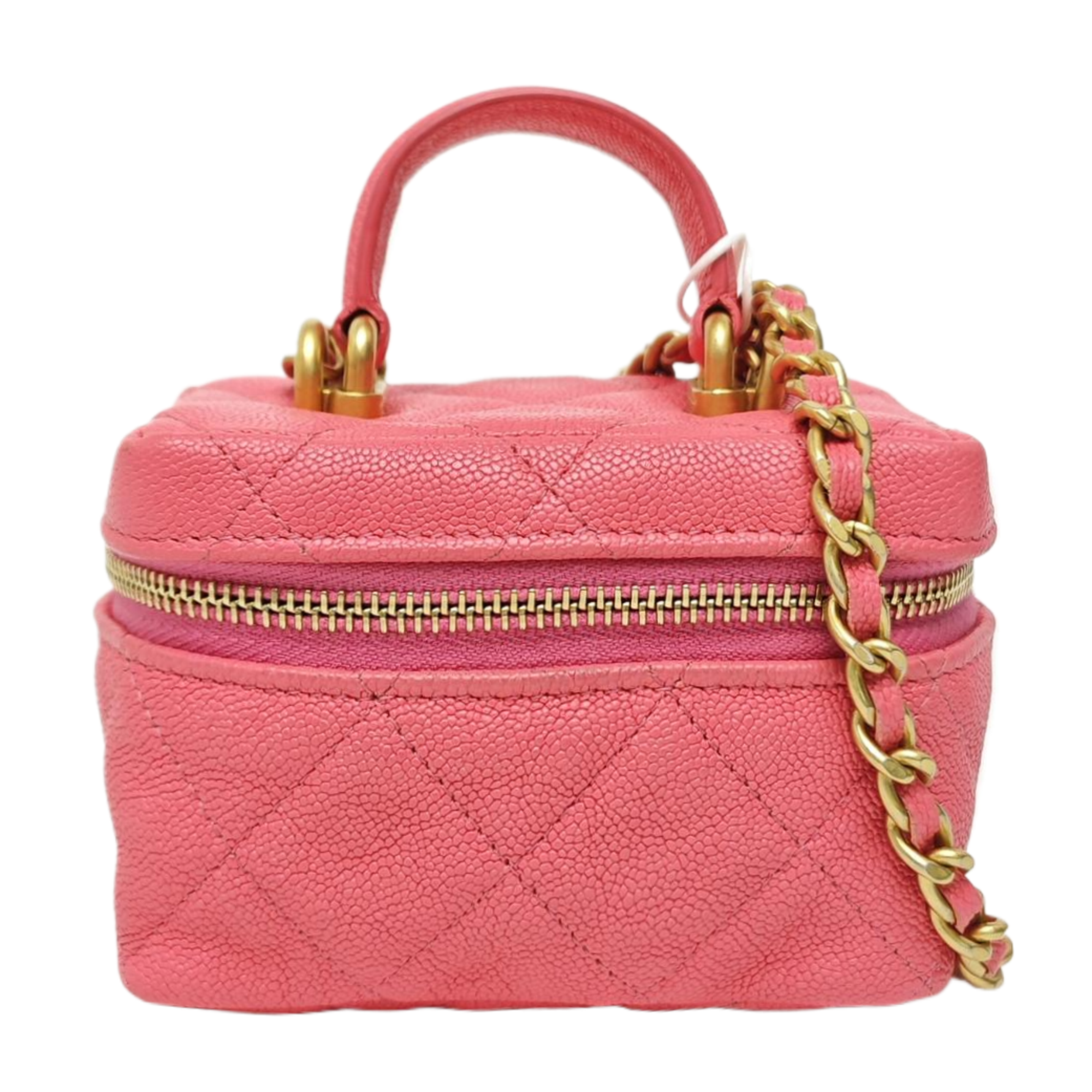 Quilted Grained Calfskin Shoulder Bag Small Red