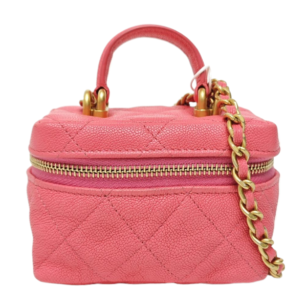 Quilted Grained Calfskin Shoulder Bag Small Red