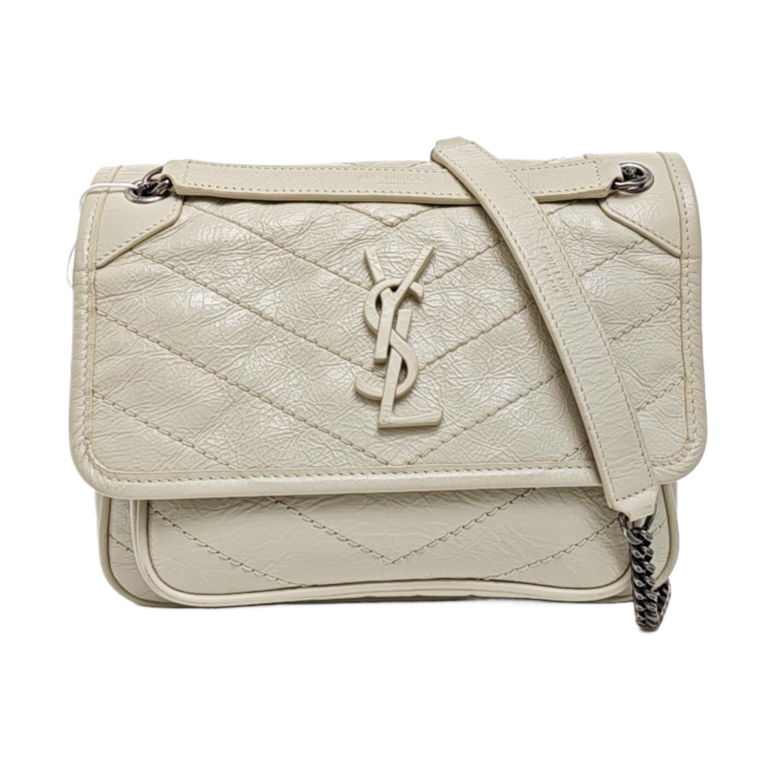 NIKI Small Chevron Calfskin White