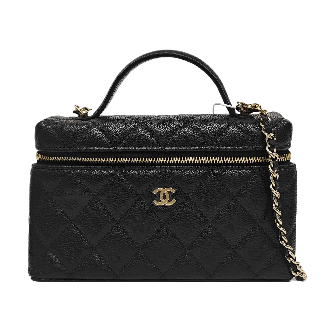 Quilted Grained Calfskin Shoulder Bag Black