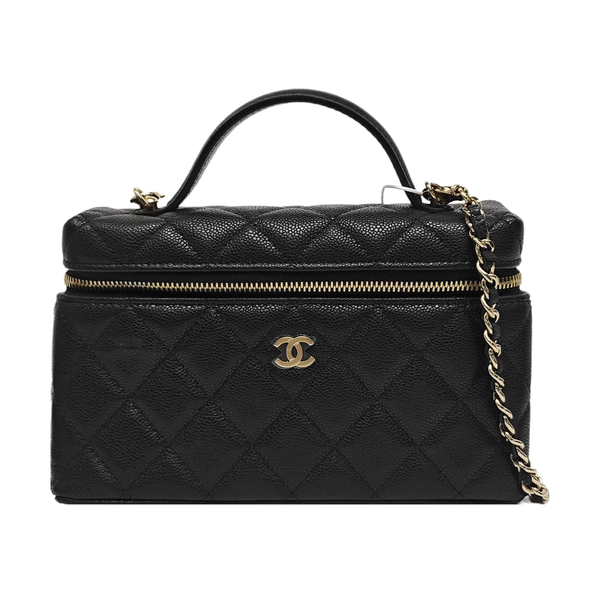 Quilted Grained Calfskin Shoulder Bag Black