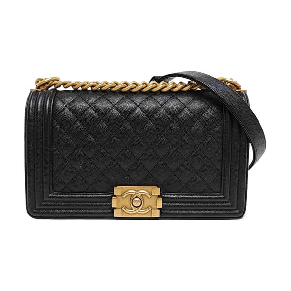 BOY CHANEL Medium Quilted Grained Calfskin Black