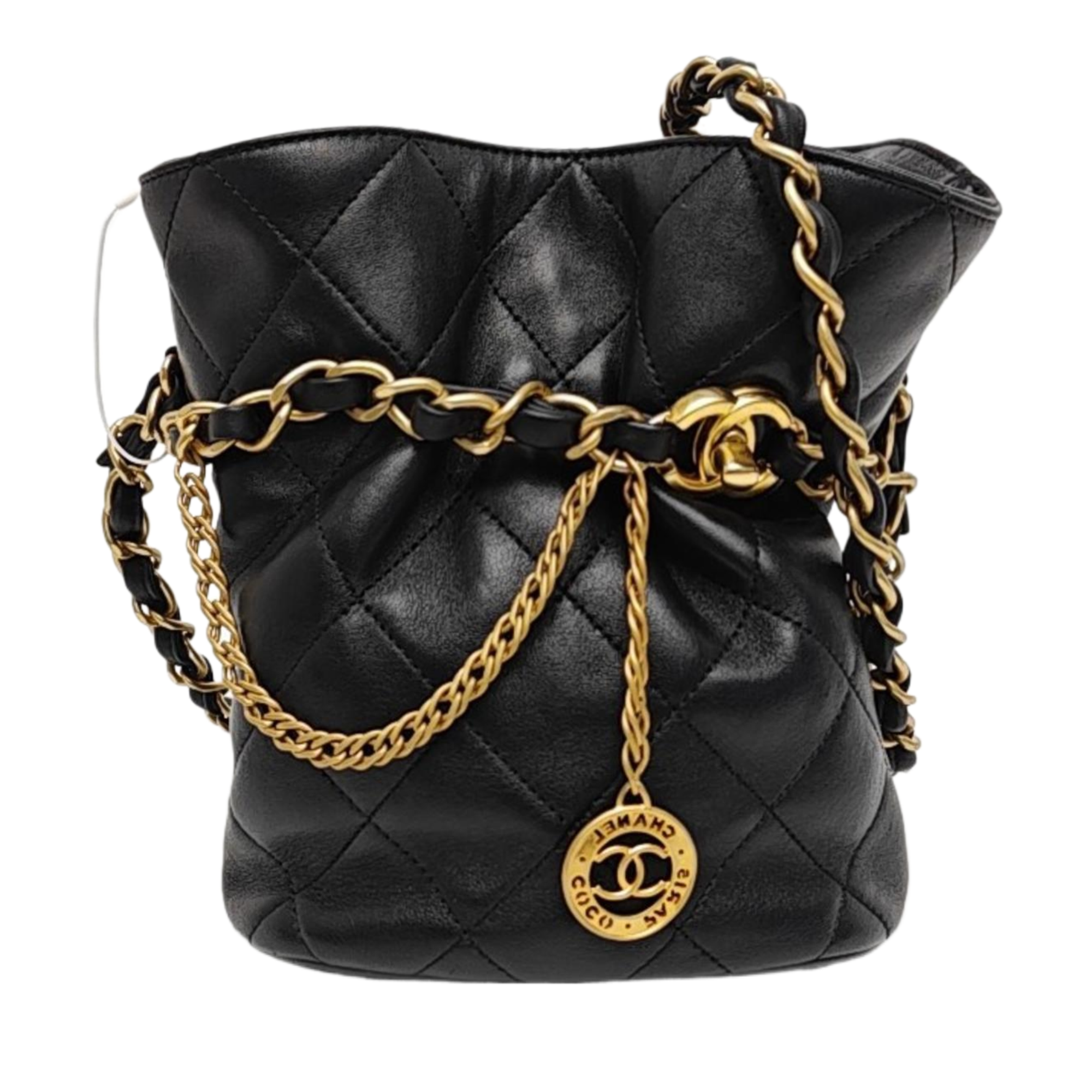 Quilted Lambskin Bucket Bag Small Black