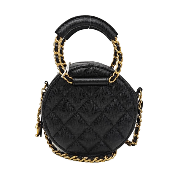 Quilted Grained Calfskin Shoulder Bag Black