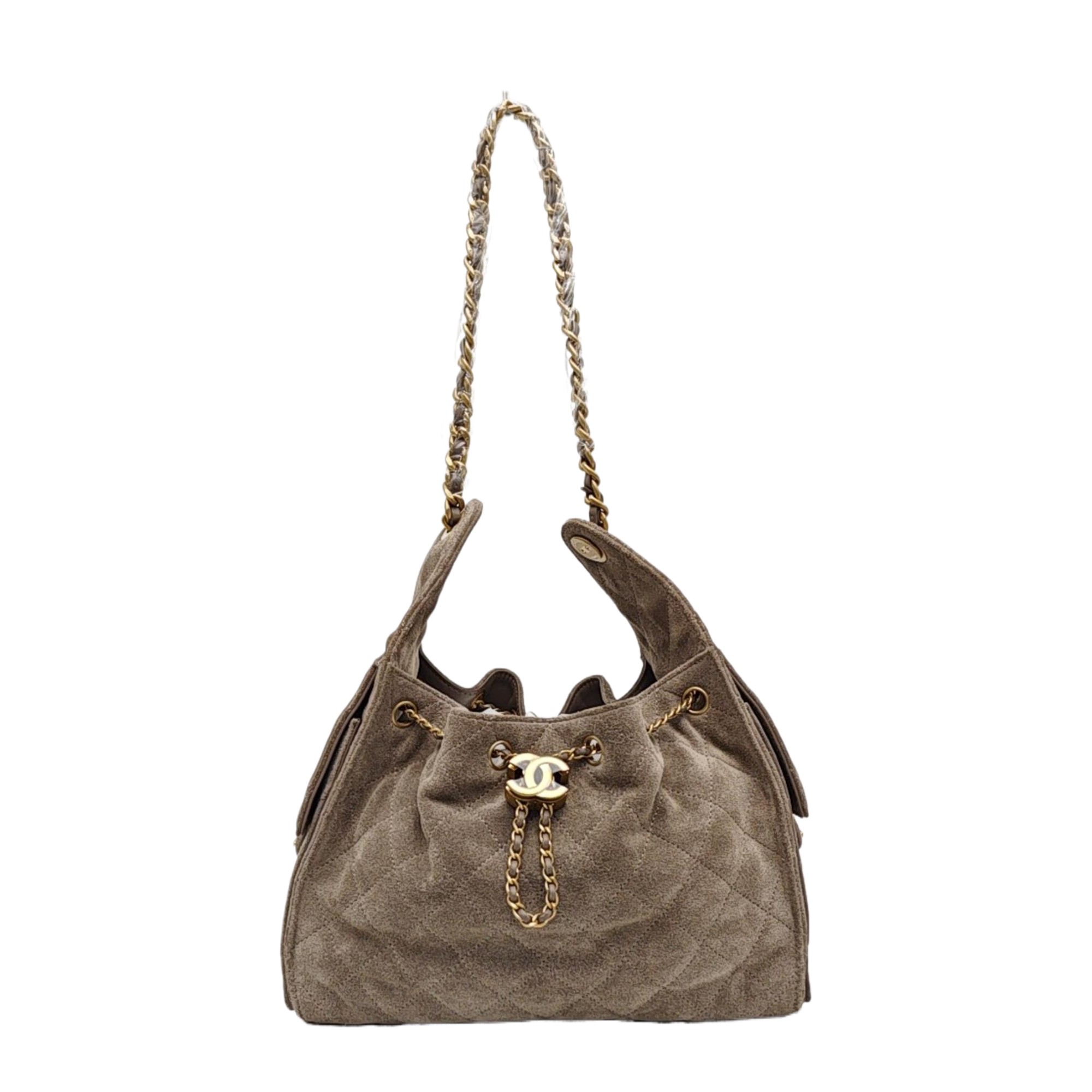 CHANEL 25 Small Quilted Suede Gray
