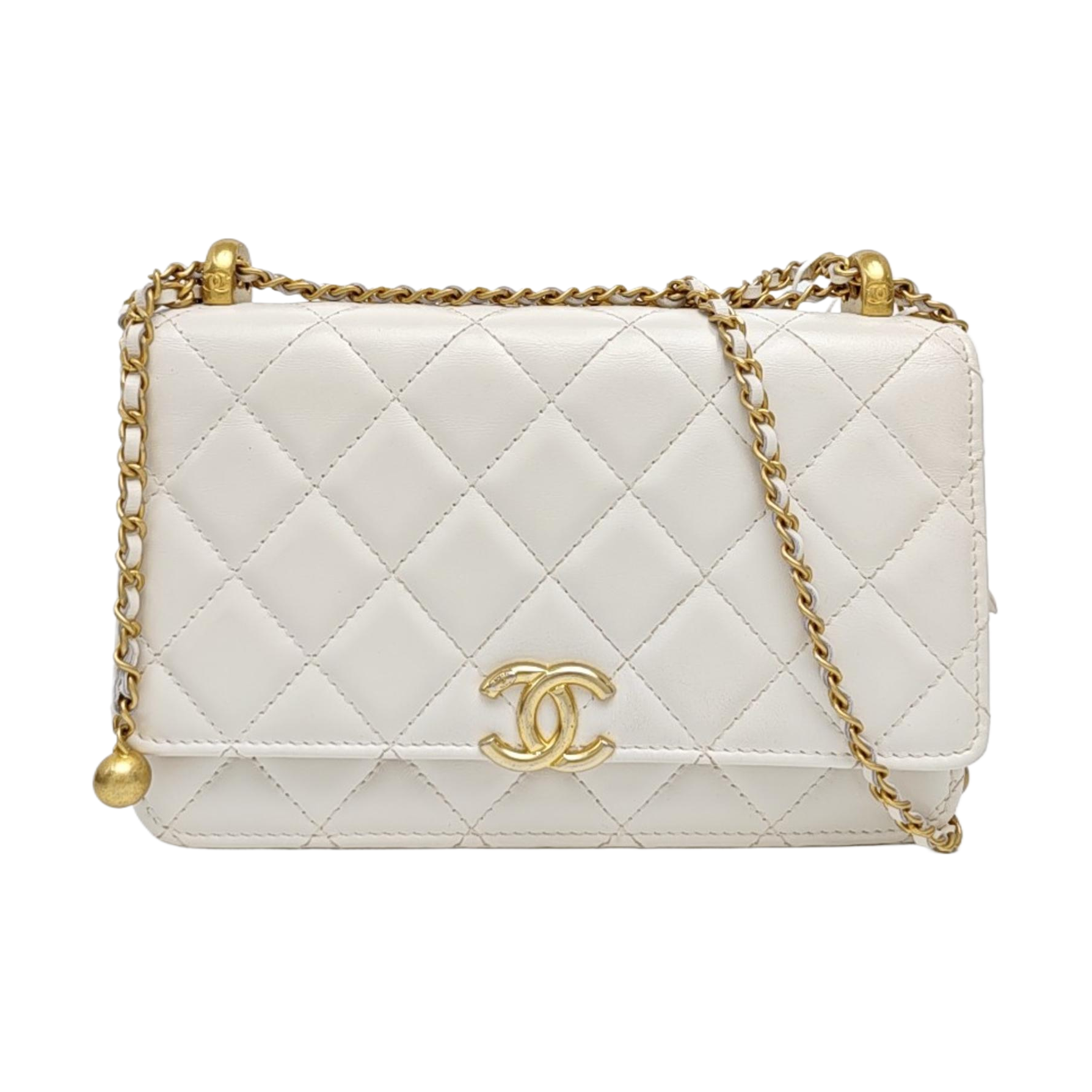 Quilted Calfskin Shoulder Bag White