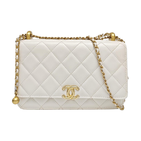 Quilted Calfskin Shoulder Bag White