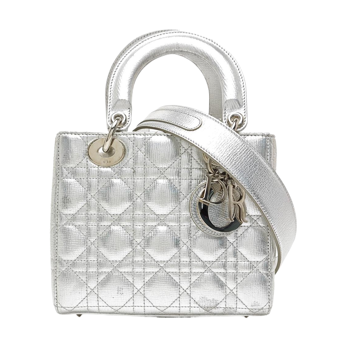 Lady Dior Small Cannage Calfskin Silver