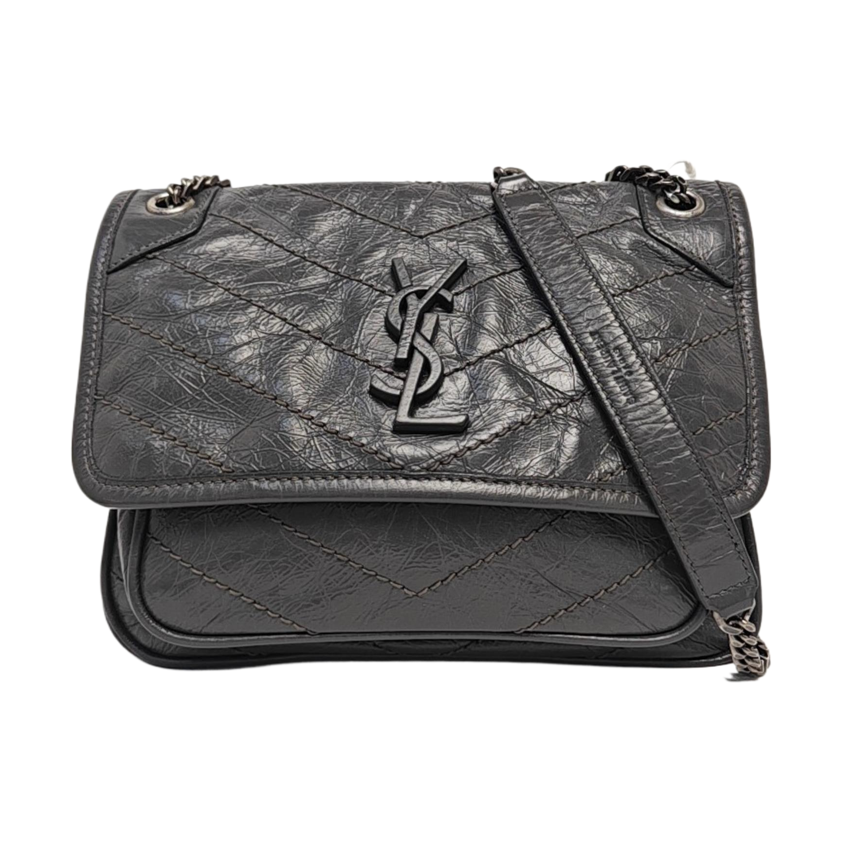 NIKI Small Chevron Calfskin Gray