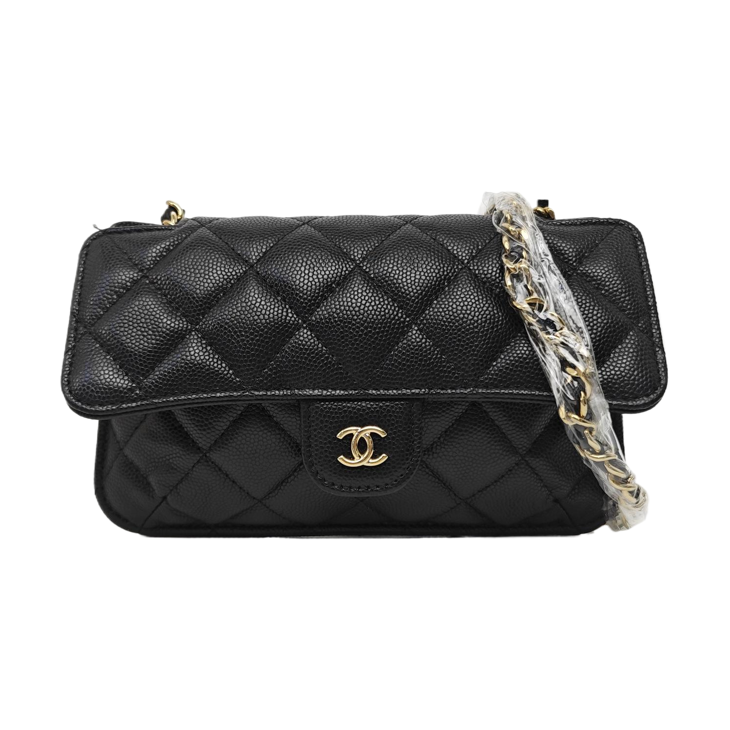 Quilted Grained Calfskin Shoulder Bag Black