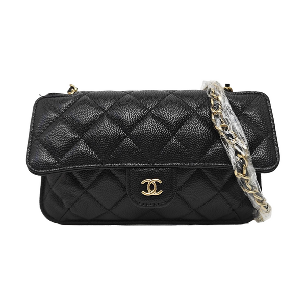 Quilted Grained Calfskin Shoulder Bag Black