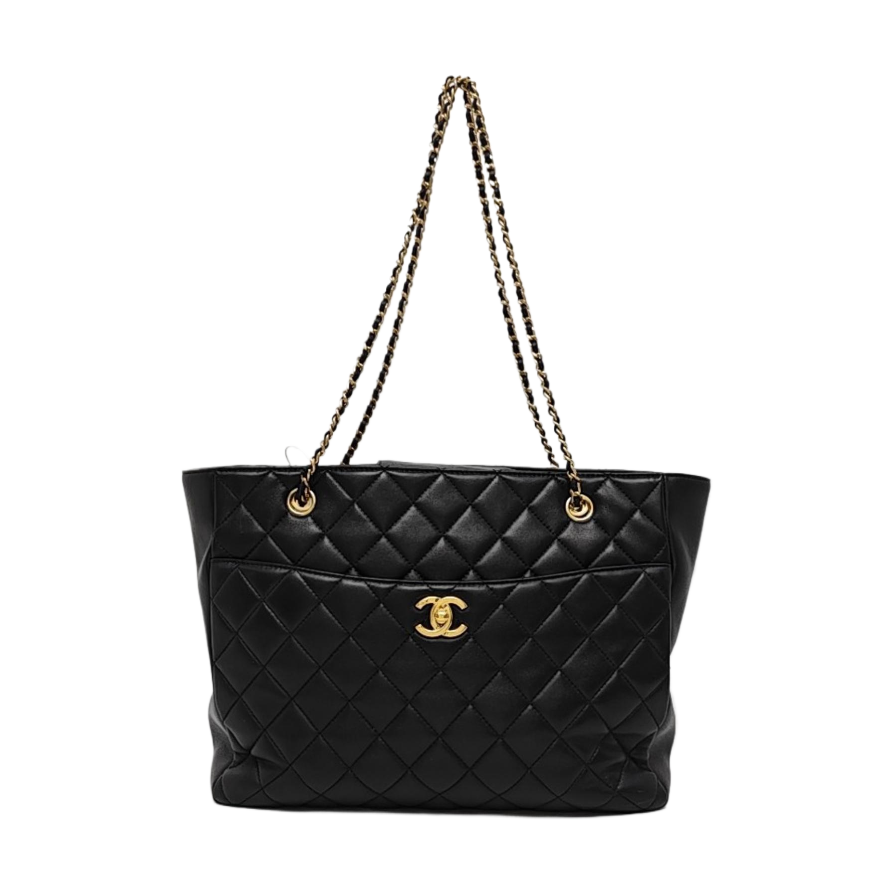 Quilted Lambskin Tote Bag Large Black