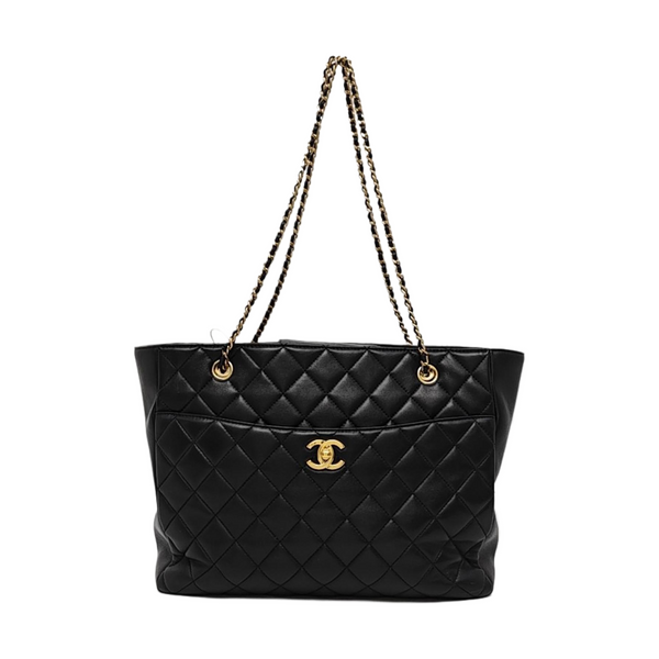 Quilted Lambskin Tote Bag Large Black