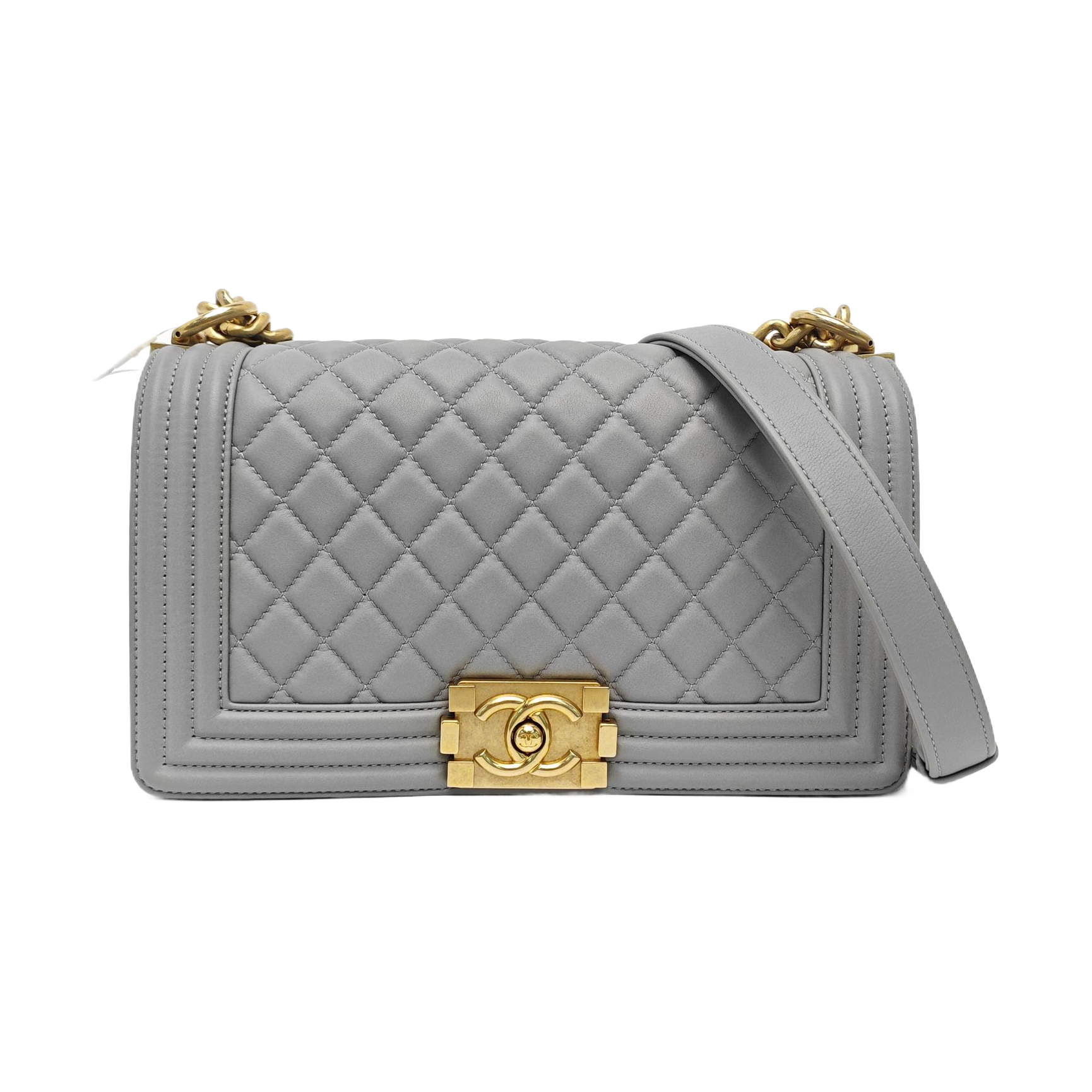 BOY CHANEL Medium Quilted Grained Calfskin Gray