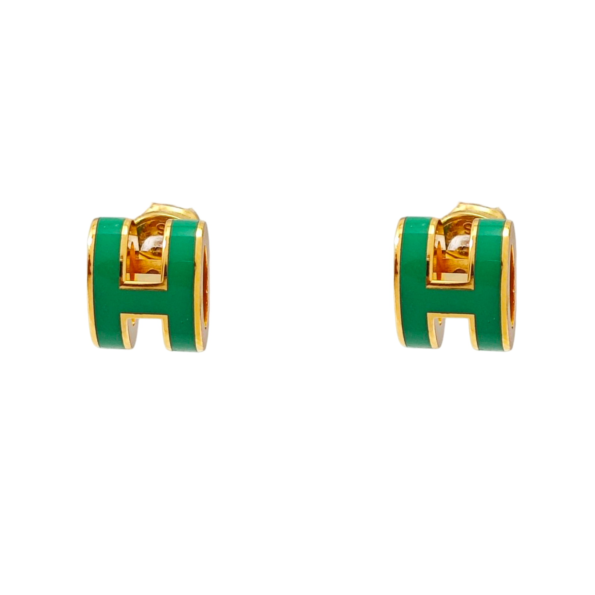 Pop H Metal Green Stud Earrings