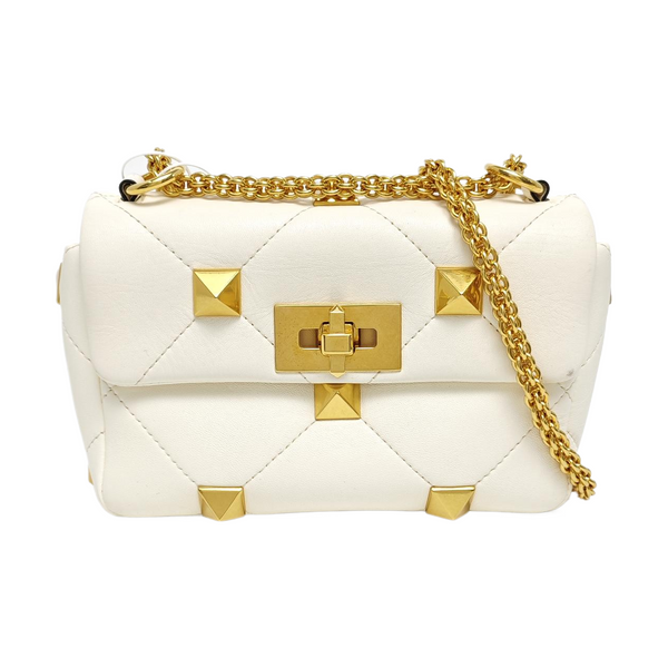 Roman Stud Small Quilted Lambskin White