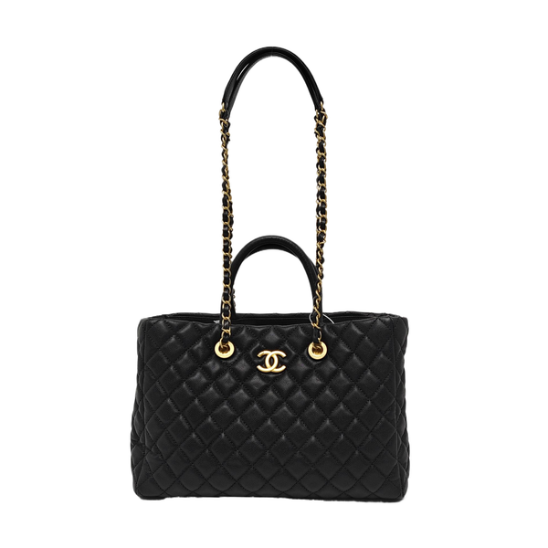 Quilted Grained Calfskin Tote Bag Black