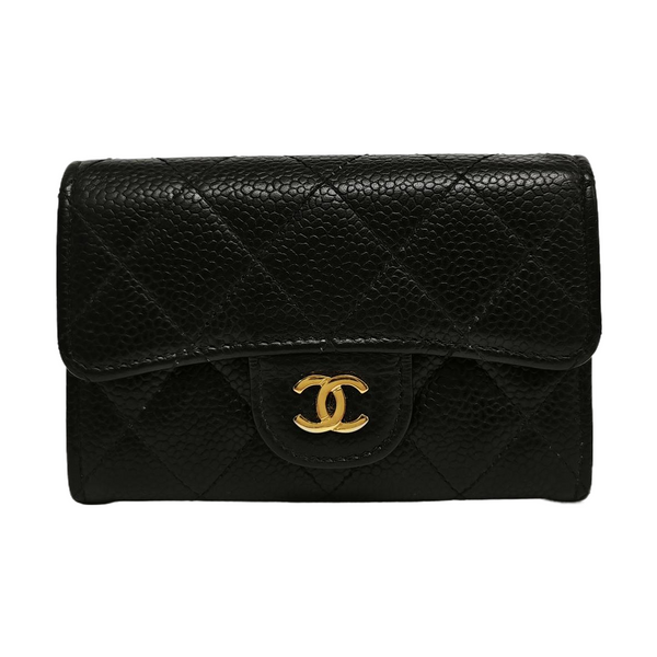 CLASSIC FLAP Quilted Grained Calfskin Black Card Holder