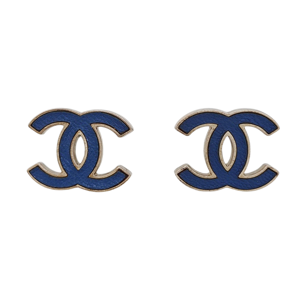 CC Logo Metal Blue Stud Earrings
