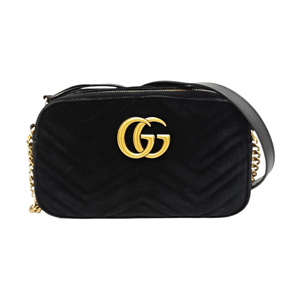 GG Marmont Small Quilted Velvet Black
