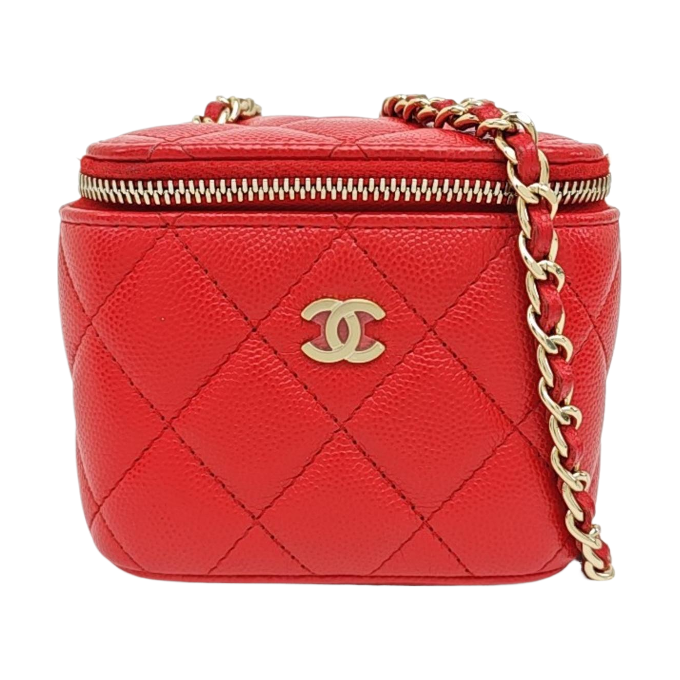 VANITY CASE Mini Quilted Lambskin Red