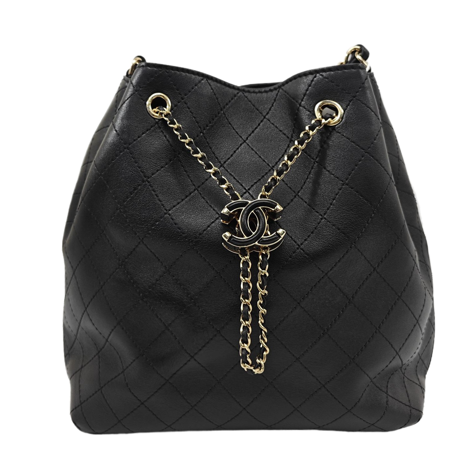 Quilted Calfskin Bucket Bag Black