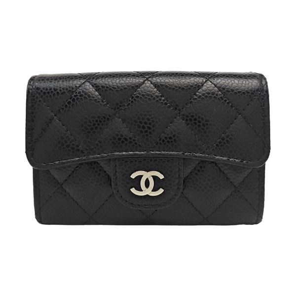 Quilted Grained Calfskin Wallet Black