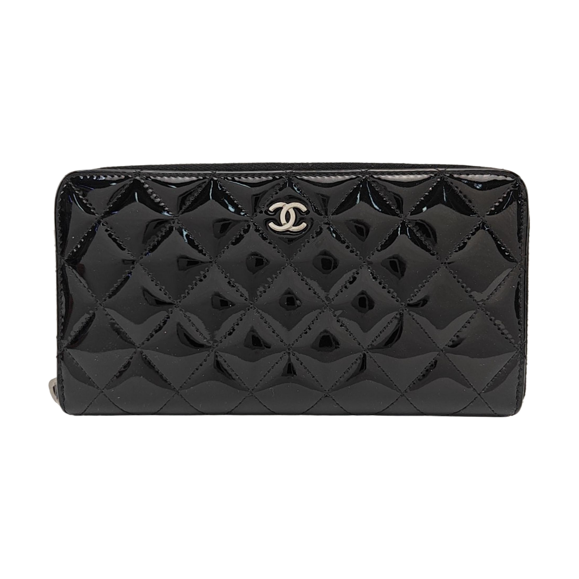 Quilted Patent Leather Wallet Black