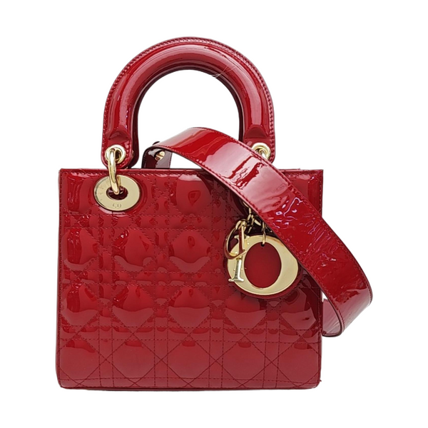 Lady Dior Small Cannage Patent Leather Red