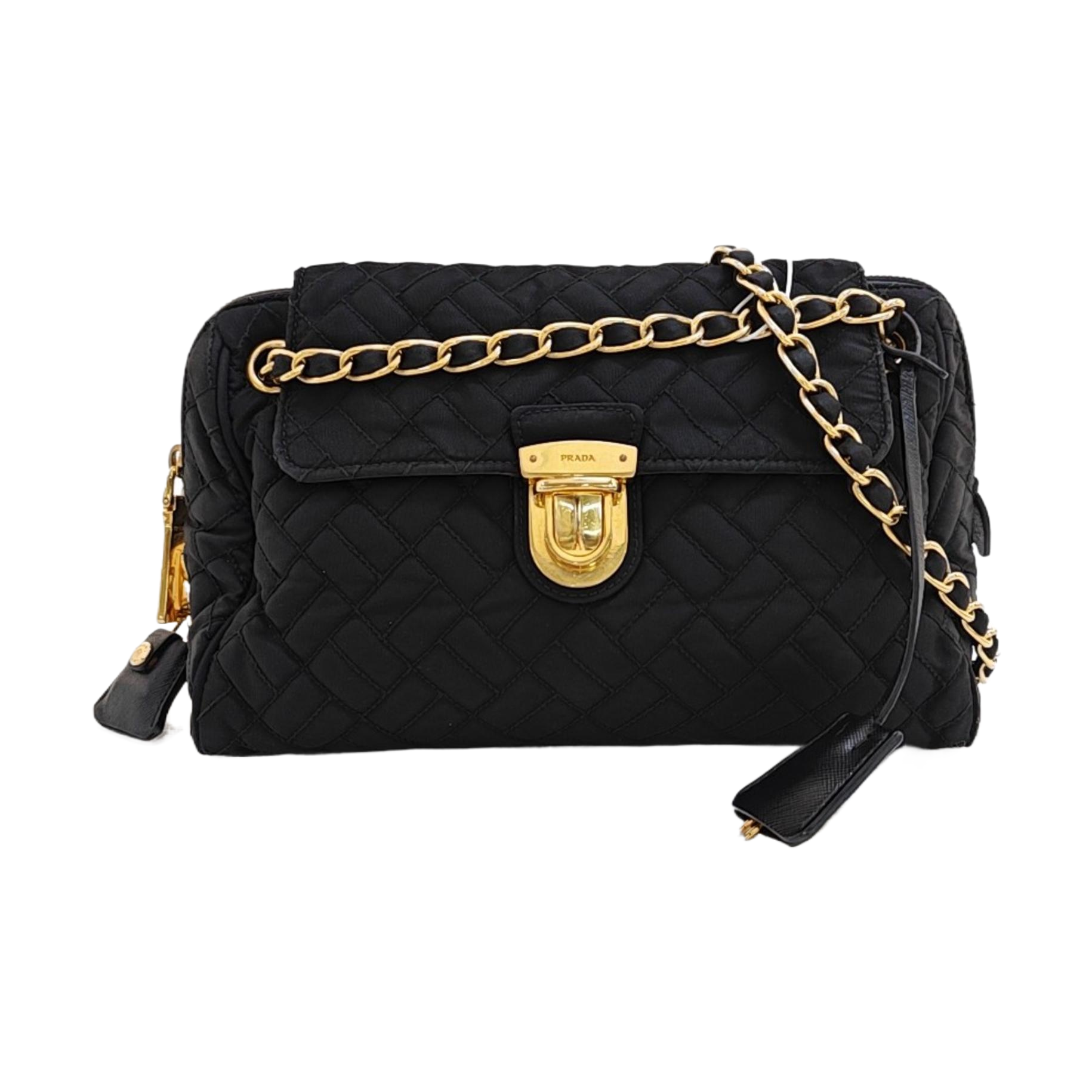 Quilted Nylon Shoulder Bag Black