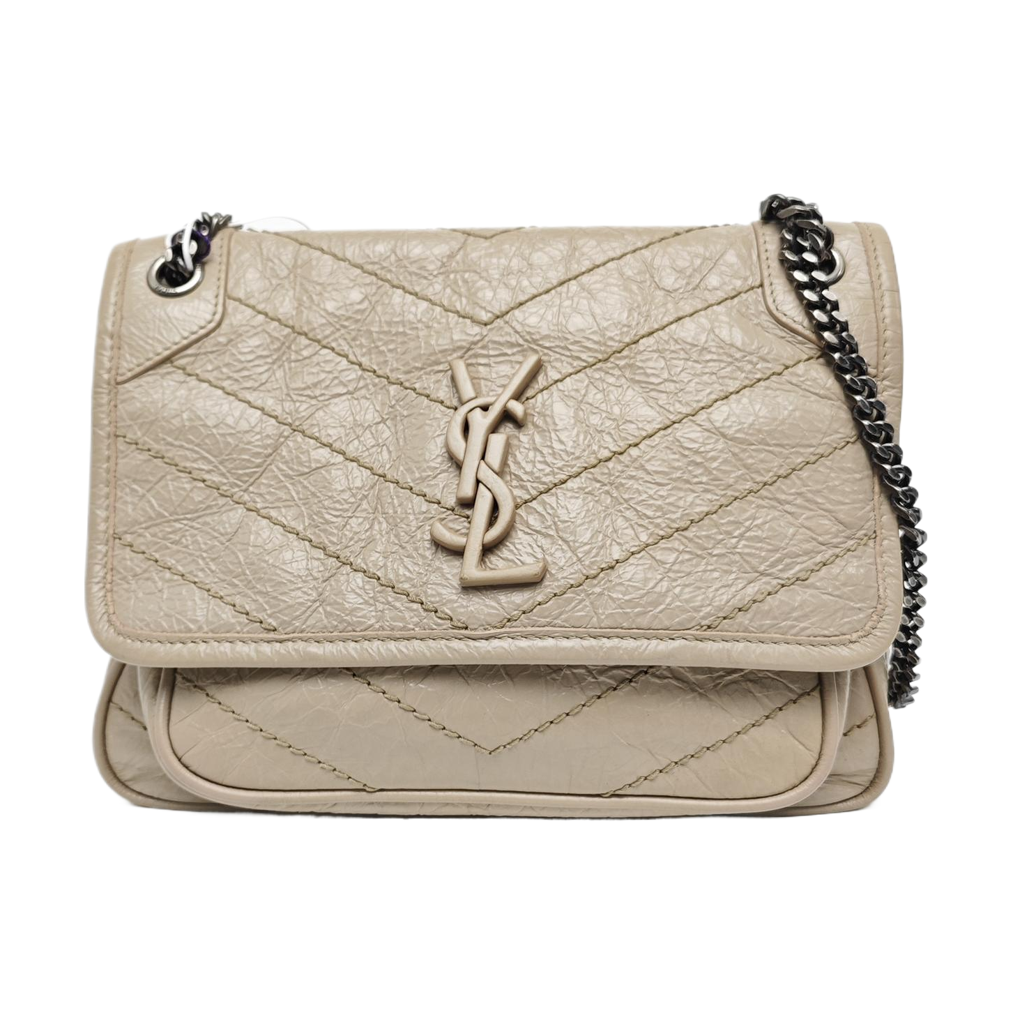 NIKI Small Chevron Calfskin Beige