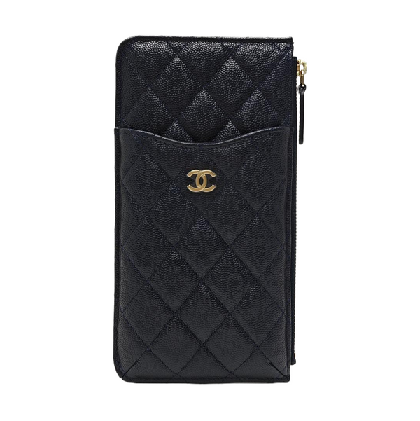 Quilted Grained Calfskin Card Holder Blue
