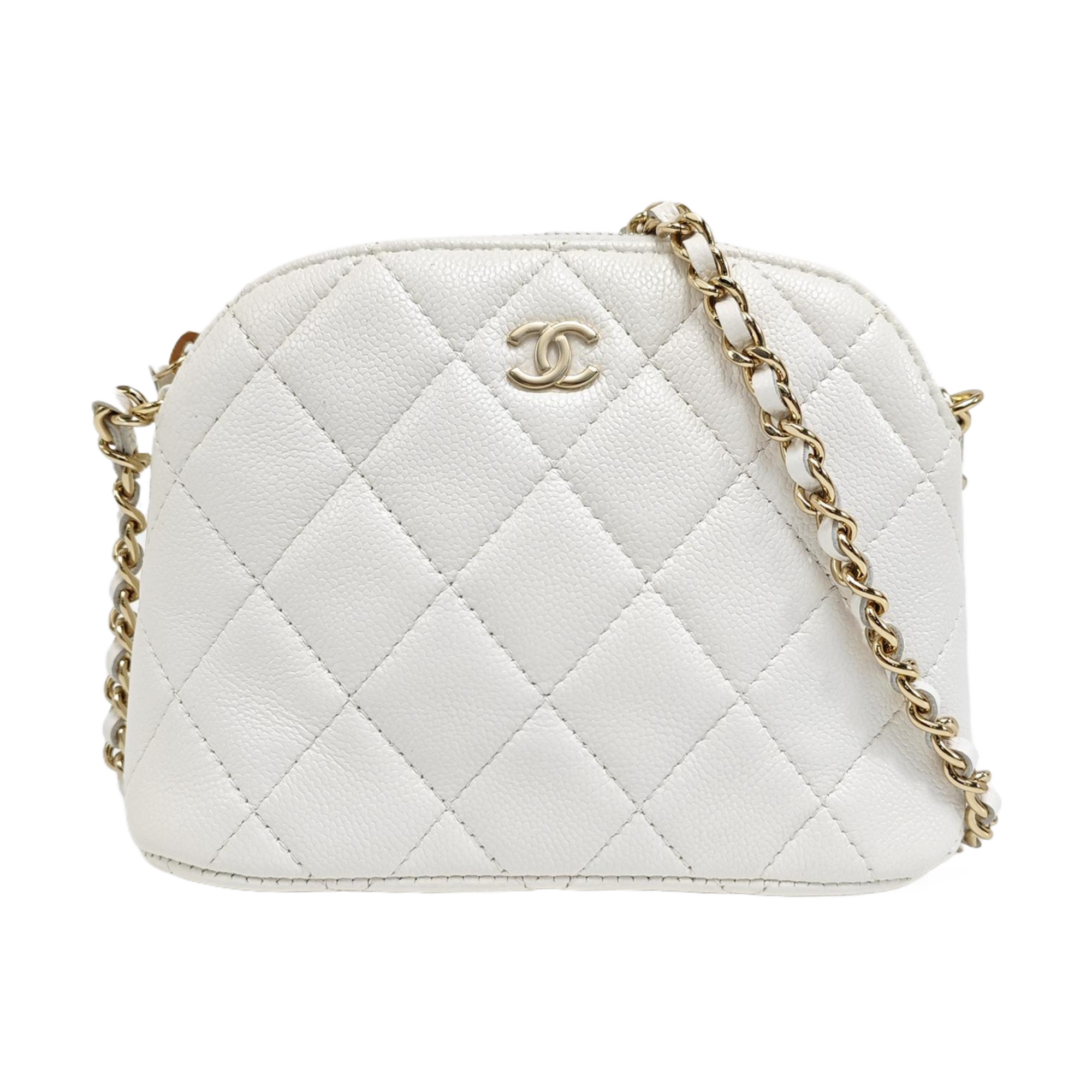 Quilted Grained Calfskin Shoulder Bag White