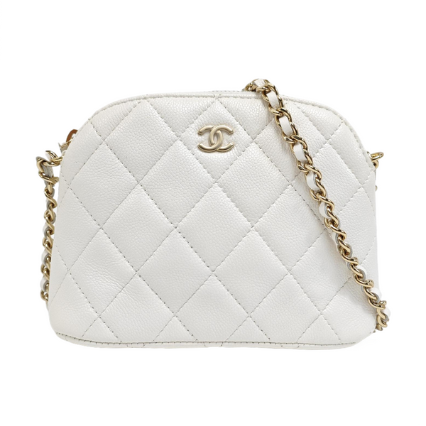 Quilted Grained Calfskin Shoulder Bag White