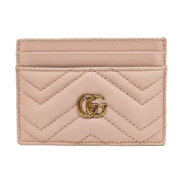 GG Marmont Mini Quilted Leather Pink Card Holder