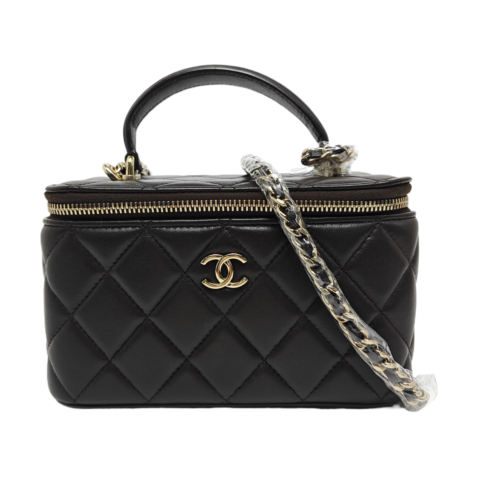 VANITY CASE Small Quilted Lambskin Brown