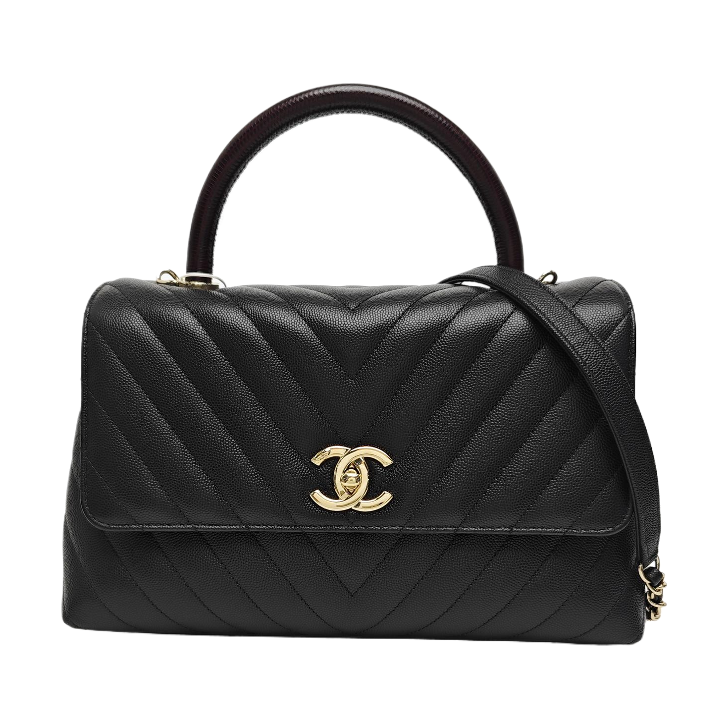 COCO HANDLE Medium Chevron Grained Calfskin Black