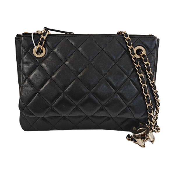 Quilted Lambskin Shoulder Bag Black