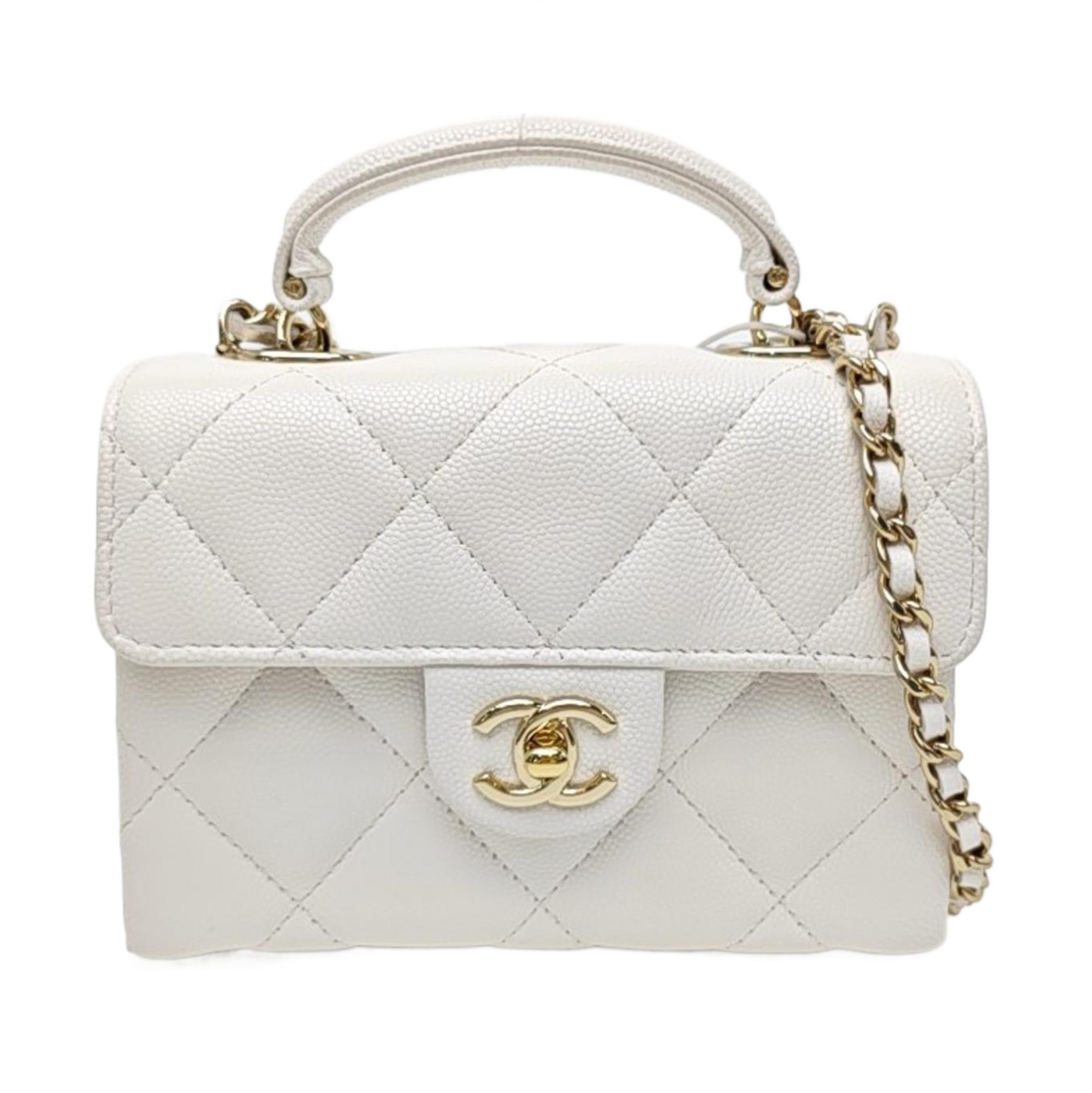 CLASSIC FLAP Mini Quilted Grained Calfskin White