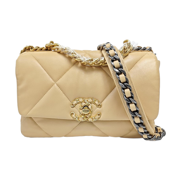 CHANEL 19 Small Quilted Lambskin Beige