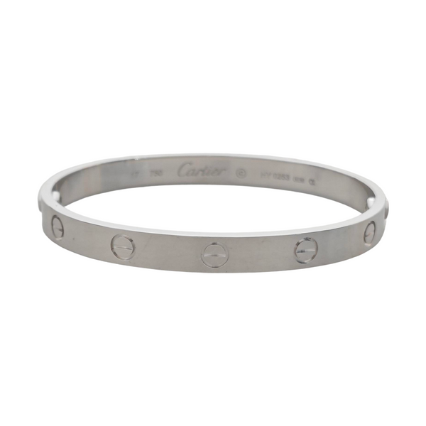 LOVE 18k White Gold Silver Bangle