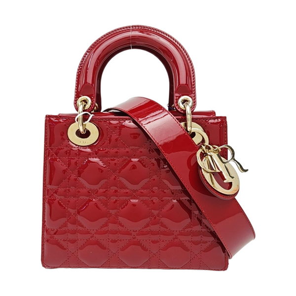 Lady Dior Small Cannage Patent Leather Red