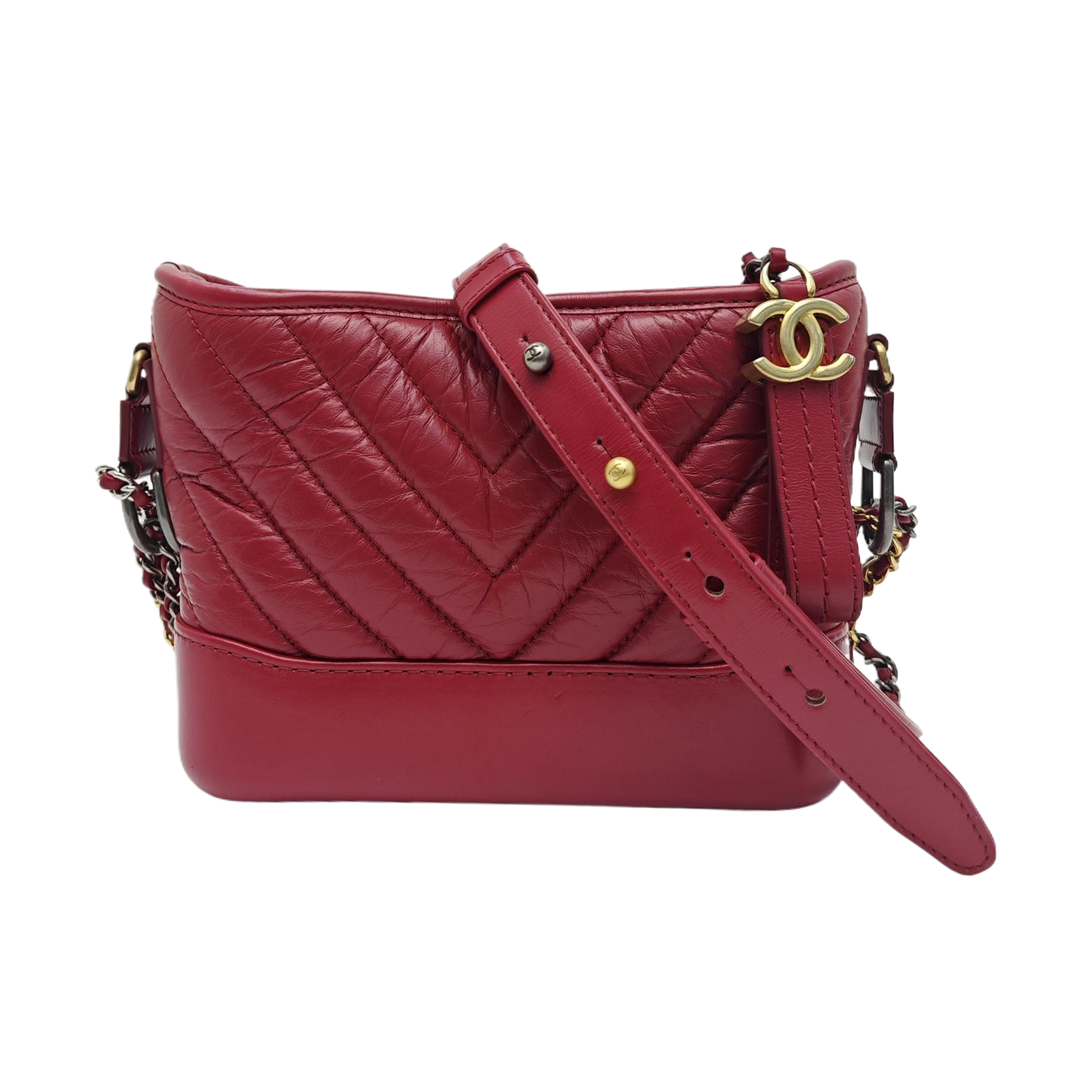 GABRIELLE Small Chevron Calfskin Red