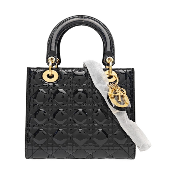 Lady Dior Medium Cannage Patent Leather Black